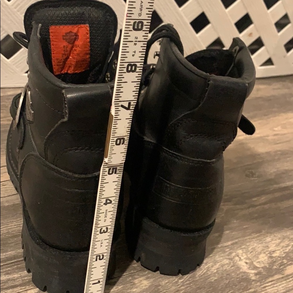 Harley-Davidson Black Leather Combat Boots with Silver Hardware - Picture 10 of 11